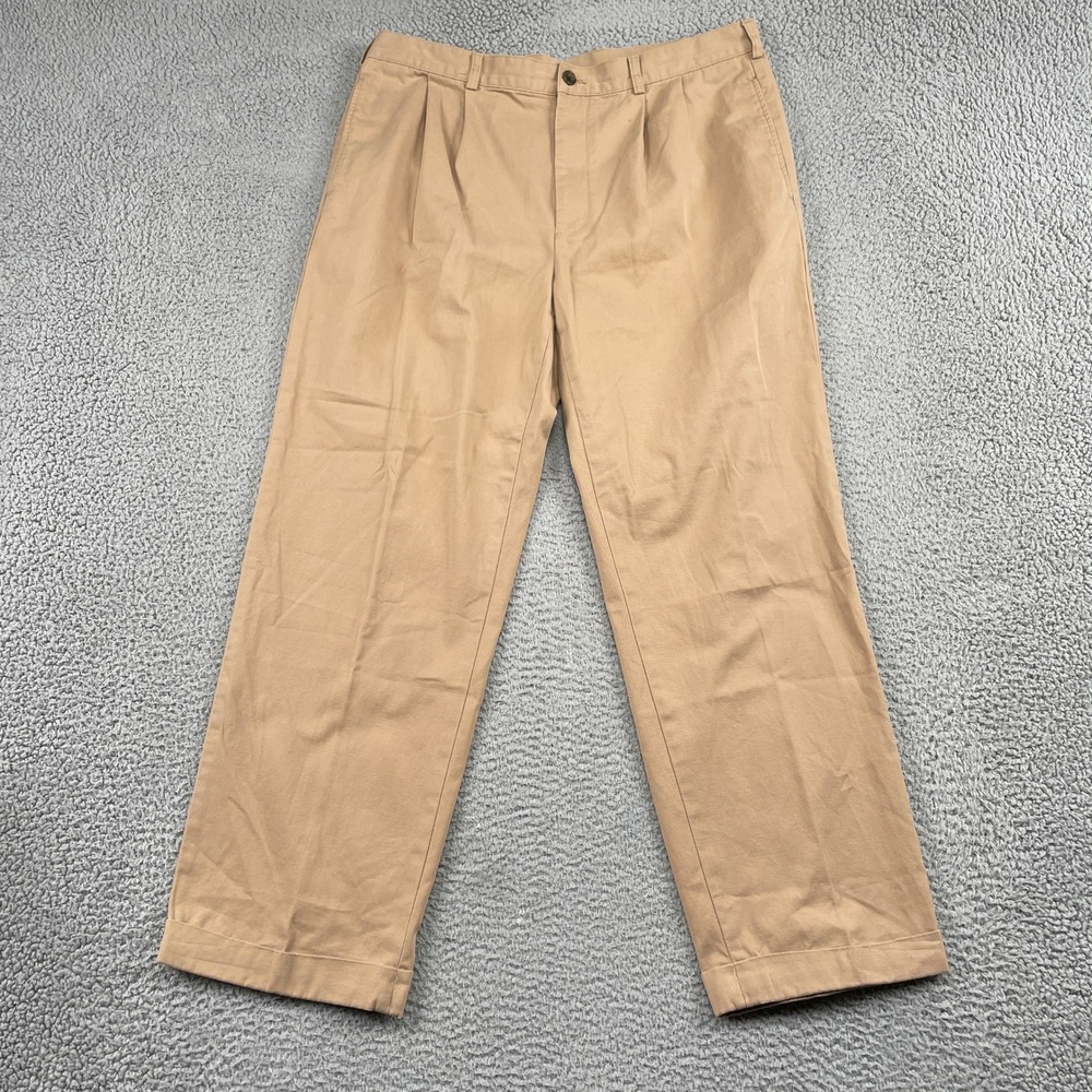 Brooks Brothers Pants Mens 38x32 Tan 346 Chino Pleated Cuffed Cotton Trousers